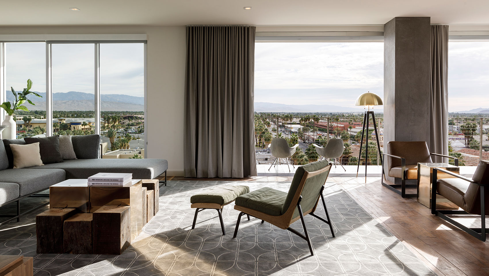 Rowan suite with balcony overlooking the city of Palm Springs and the San Jancinto mountains