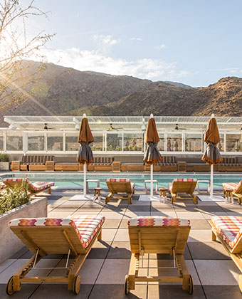 kimpton rowan palm springs rooftop pool lounge chairs