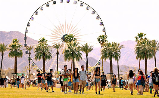 Coachella patrons with ferris wheel in background